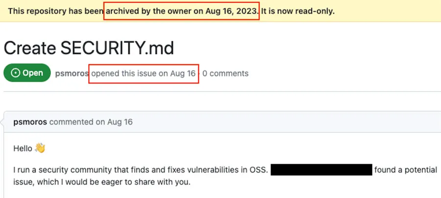 A vulnerability reported that the maintainer decided to archive as a response at the same day