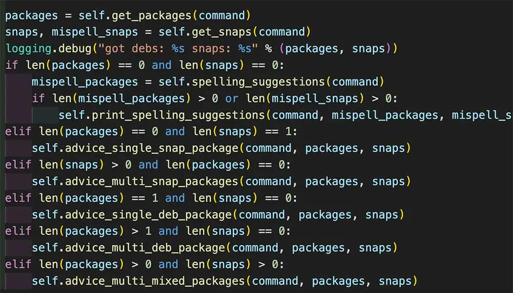 Code snippet from the ‘command-not-found’ package.