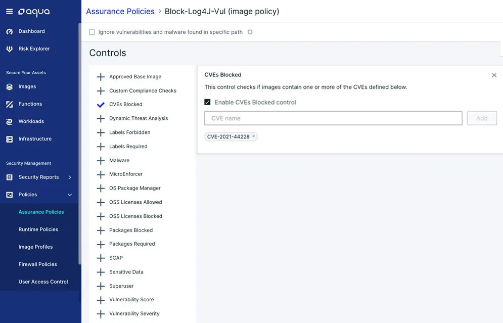 create an assurance policy that will mark these workloads as noncompliant and prevent their execution: