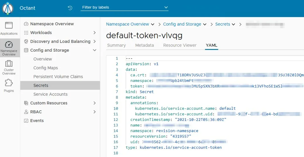 Accessing secrets through a misconfigured Octant dashboard