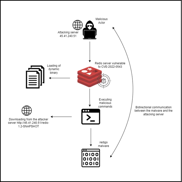 attack flow of Redigo malware