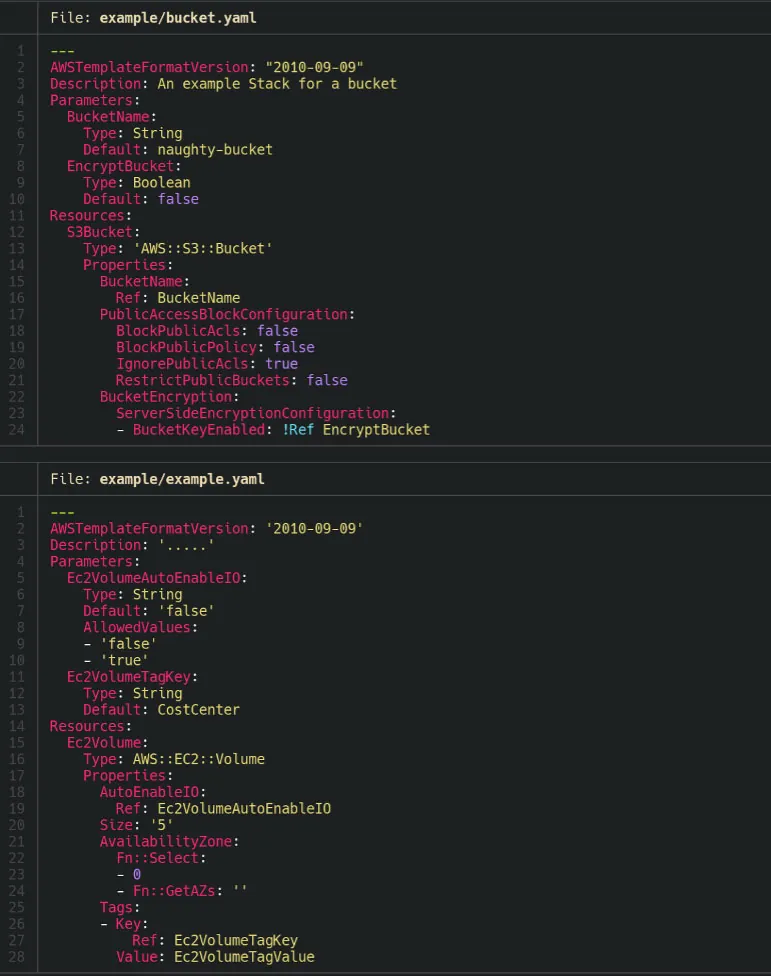 Sample scan input for an AWS S3 bucket and Amazon EBS volume files