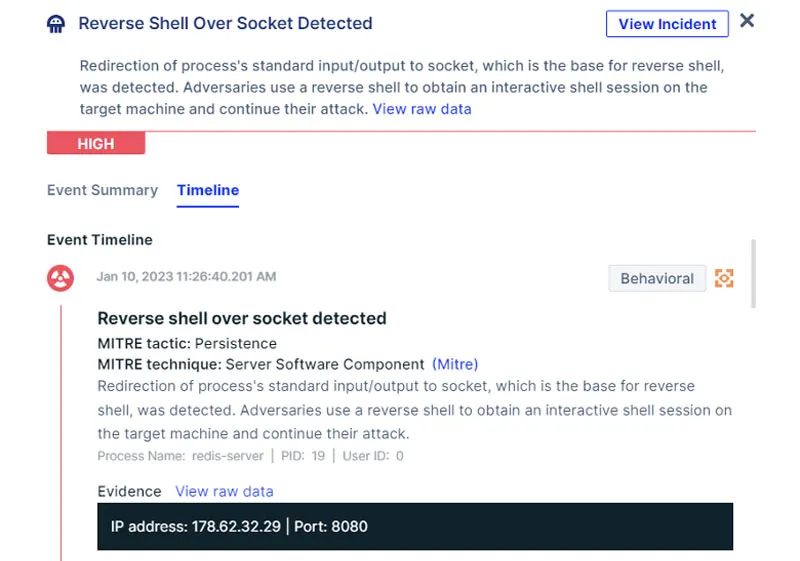 The reverse shell over socket, which is created by the HeadCrab malware