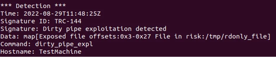 Example of catching splice results in unprotected file’s page reference using the Tracee eBPF too