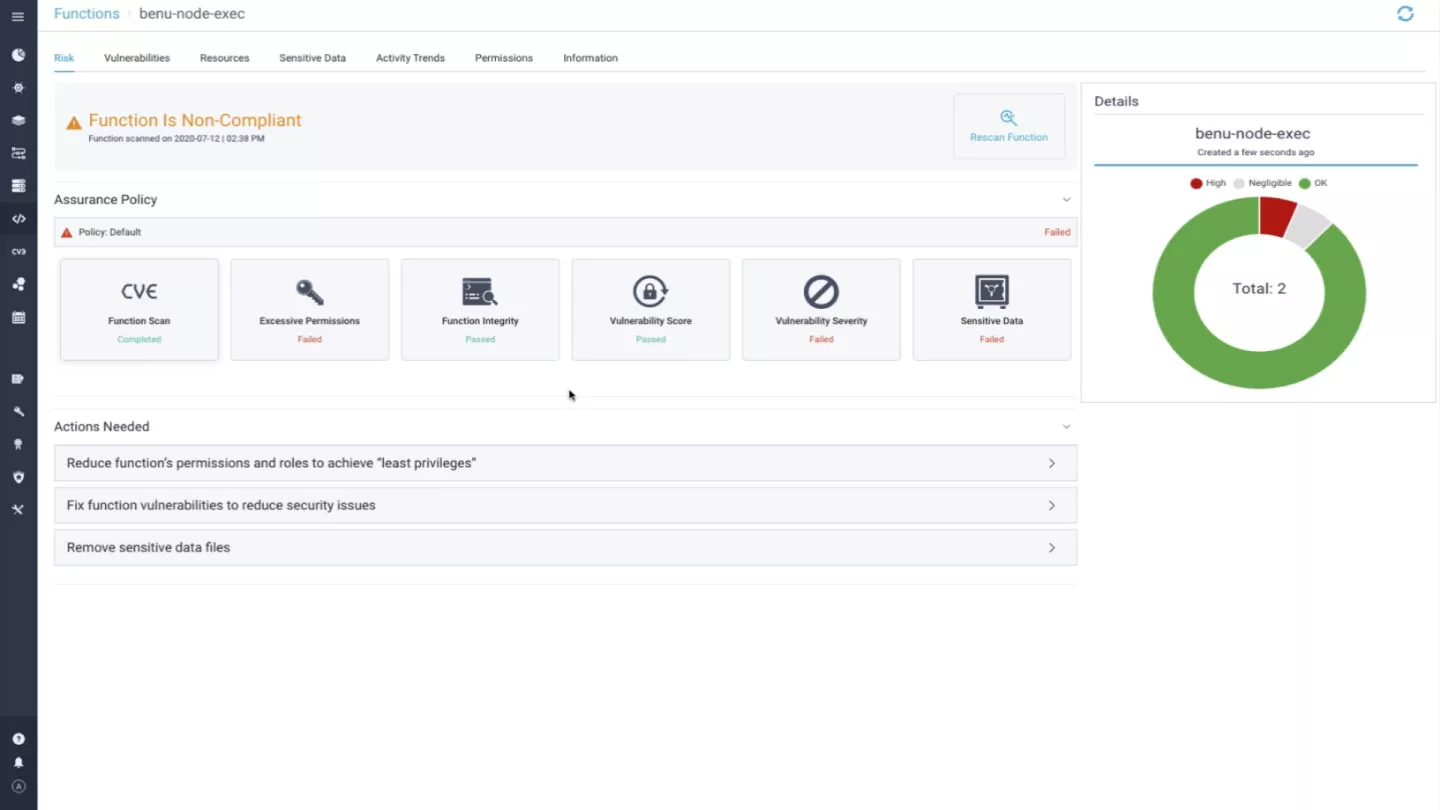 Scan functions for vulnerabilities, malware, and secrets